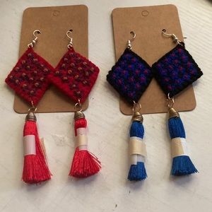Embroidered earrings with tassels